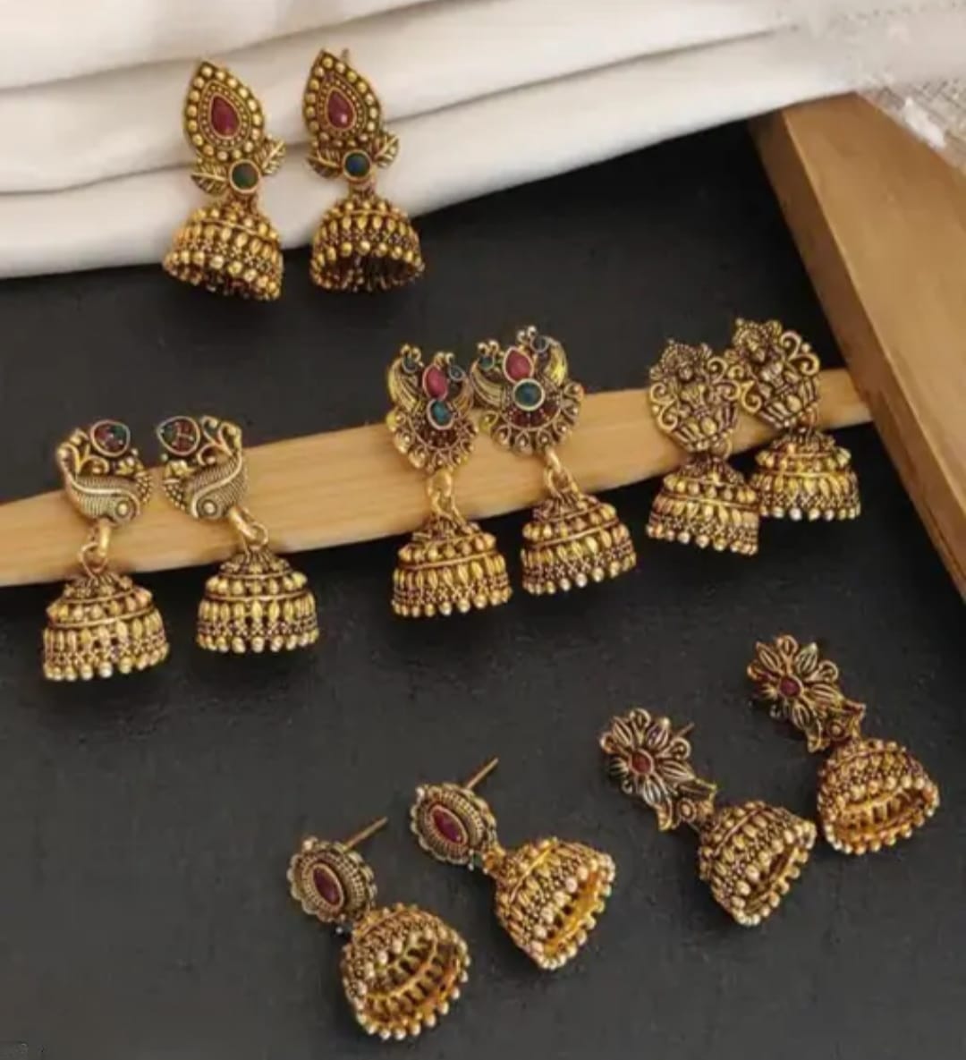 Antique Gold Traditional Jhumka Earrings | Ethnic Floral & Peacock Design