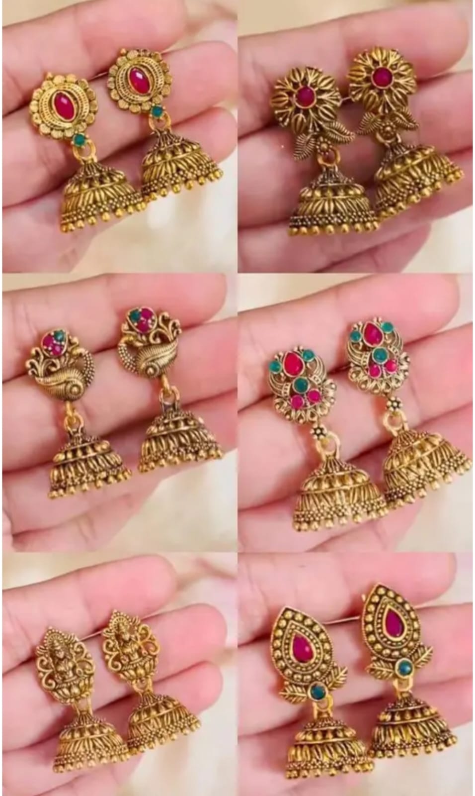 Antique Gold Traditional Jhumka Earrings | Ethnic Floral & Peacock Design