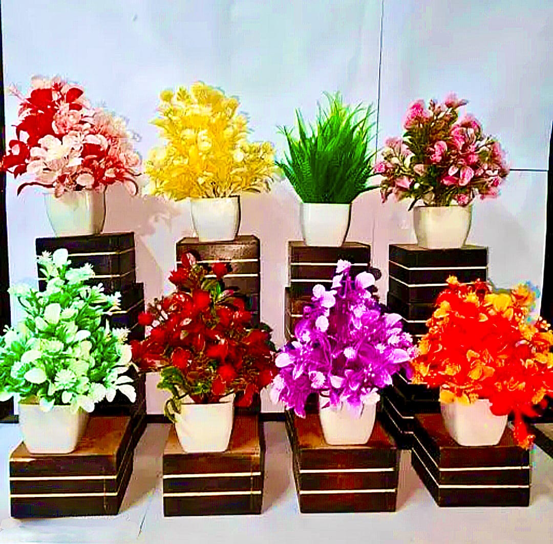 Premium Set of 8 Decorative Artificial Mini Plants with Minimalist White Pots