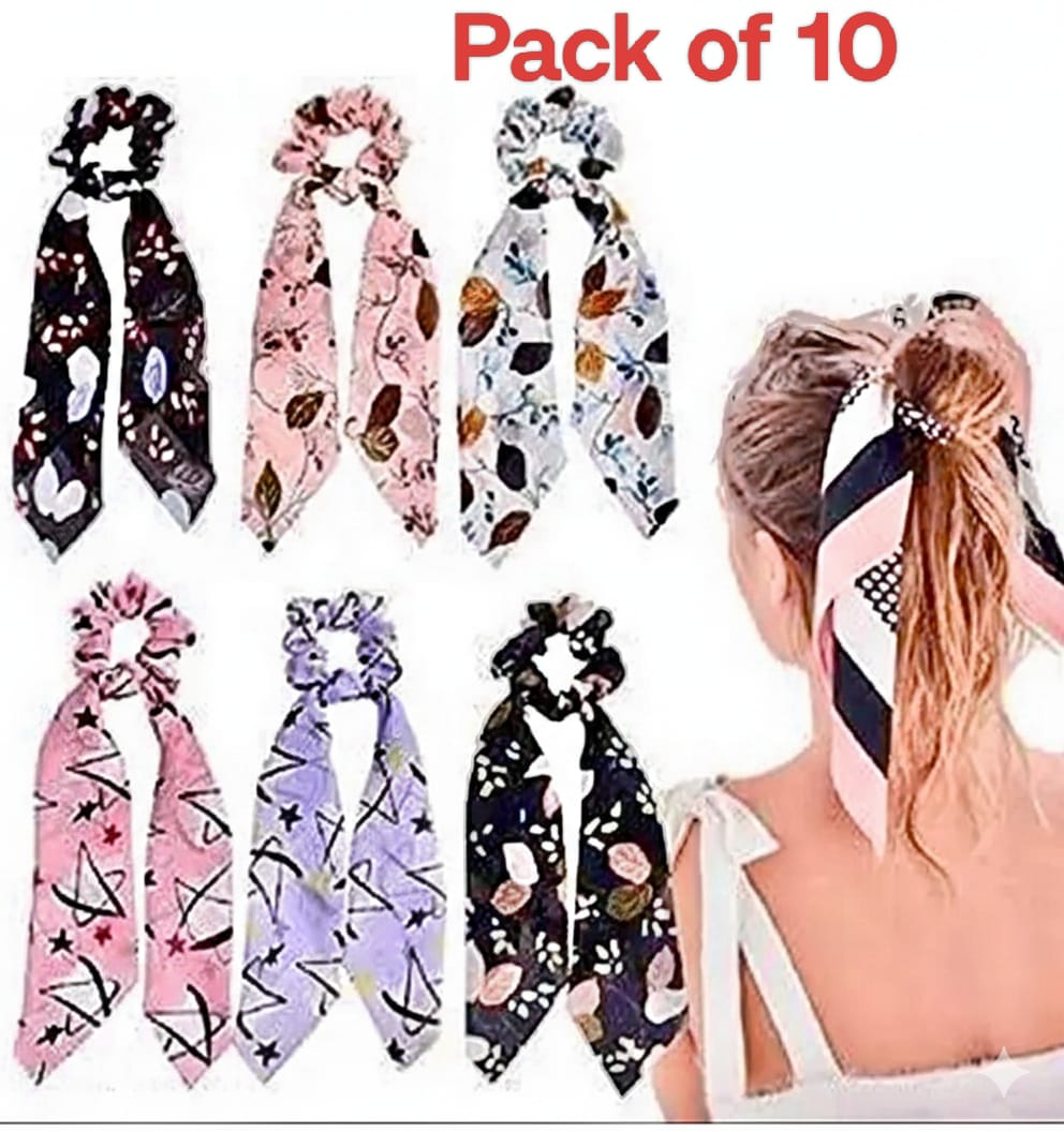 Elegant Floral Print Scarf Scrunchies – Trendy Bow Hair Ties for Women