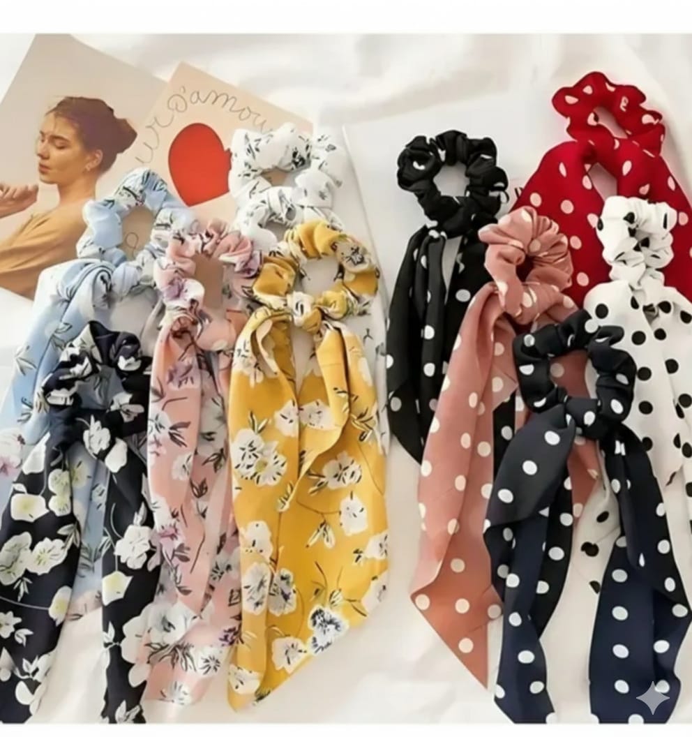 Elegant Floral Print Scarf Scrunchies – Trendy Bow Hair Ties for Women