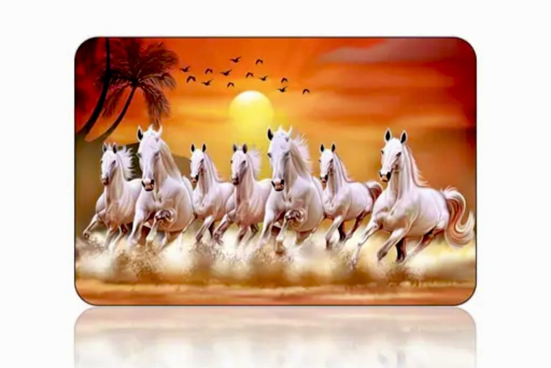 Self-Adhesive 7 Running Horses Wall Painting (14 x 11 Inch)
