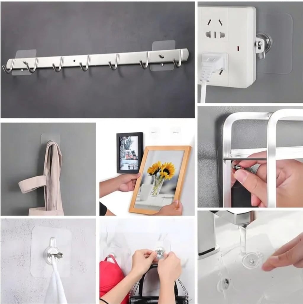 Heavy Duty Self-Adhesive Transparent Wall Hooks – Waterproof & Oil-Proof Reusable (Pack of 10/20)