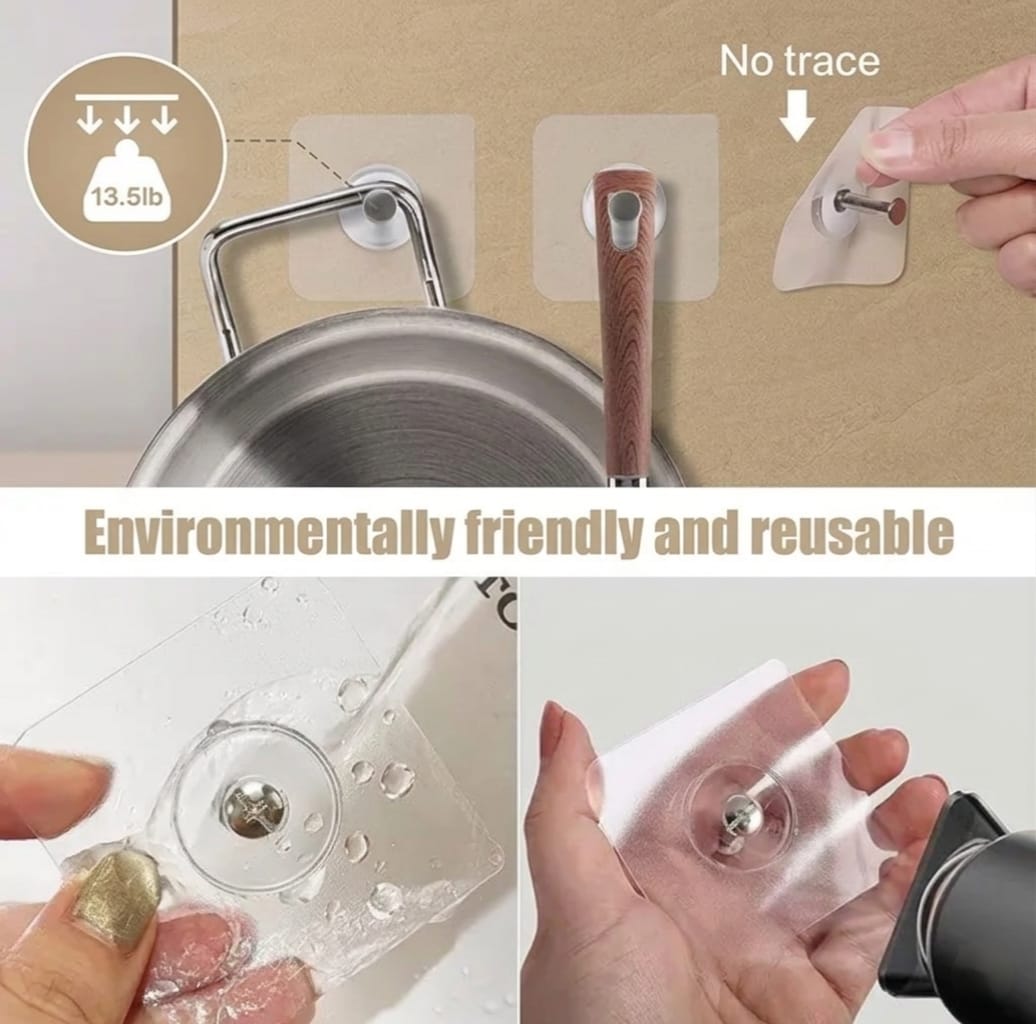 Heavy Duty Self-Adhesive Transparent Wall Hooks – Waterproof & Oil-Proof Reusable(Pack of 30)