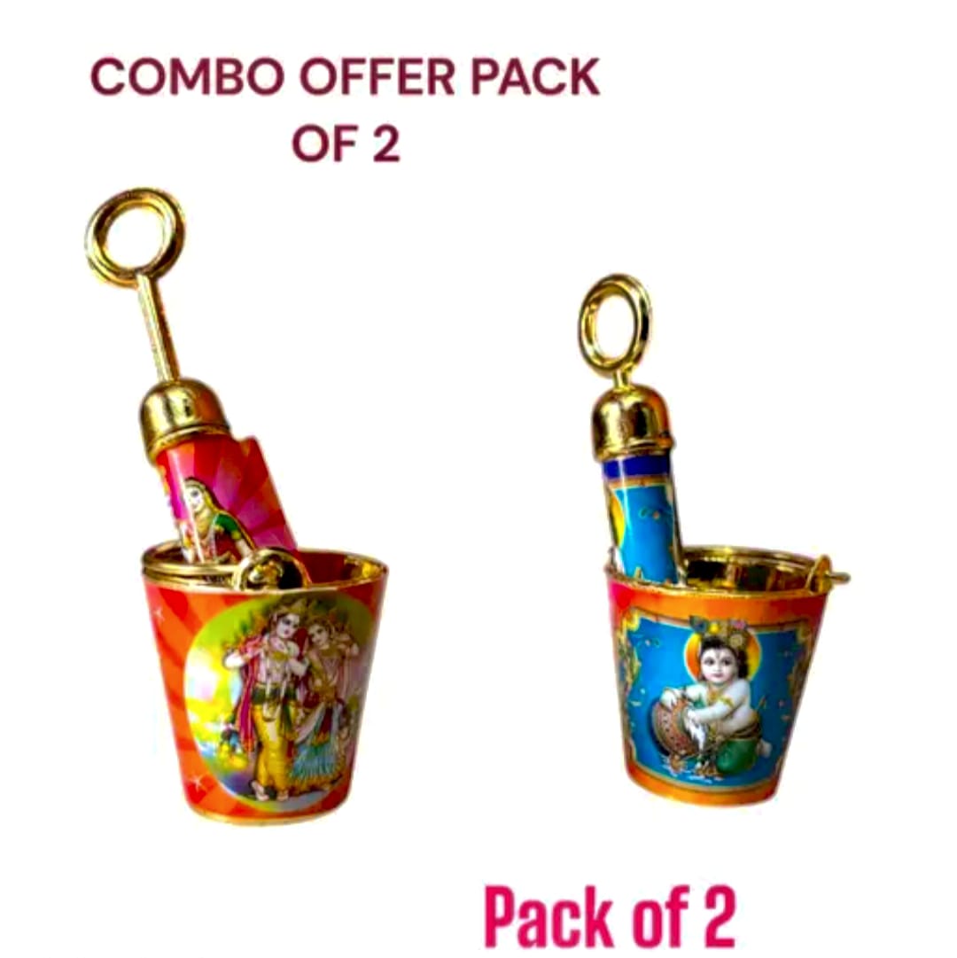 Divine Krishna & Radha Theme Decorative Bucket & Pichkari Set