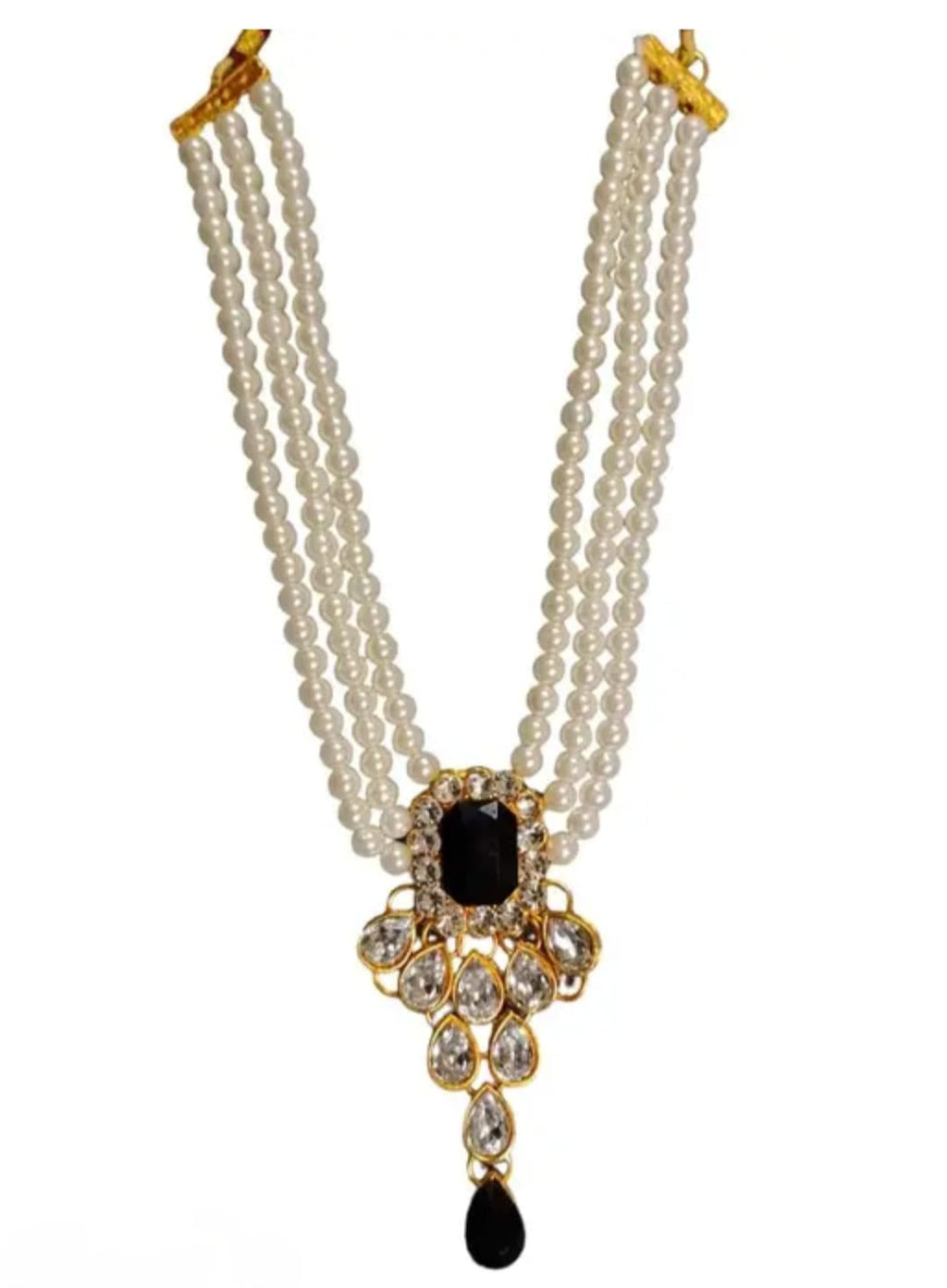 Elegant White Pearl & Black Stone Kundan Choker Necklace Set with Earrings & Maang Tikka