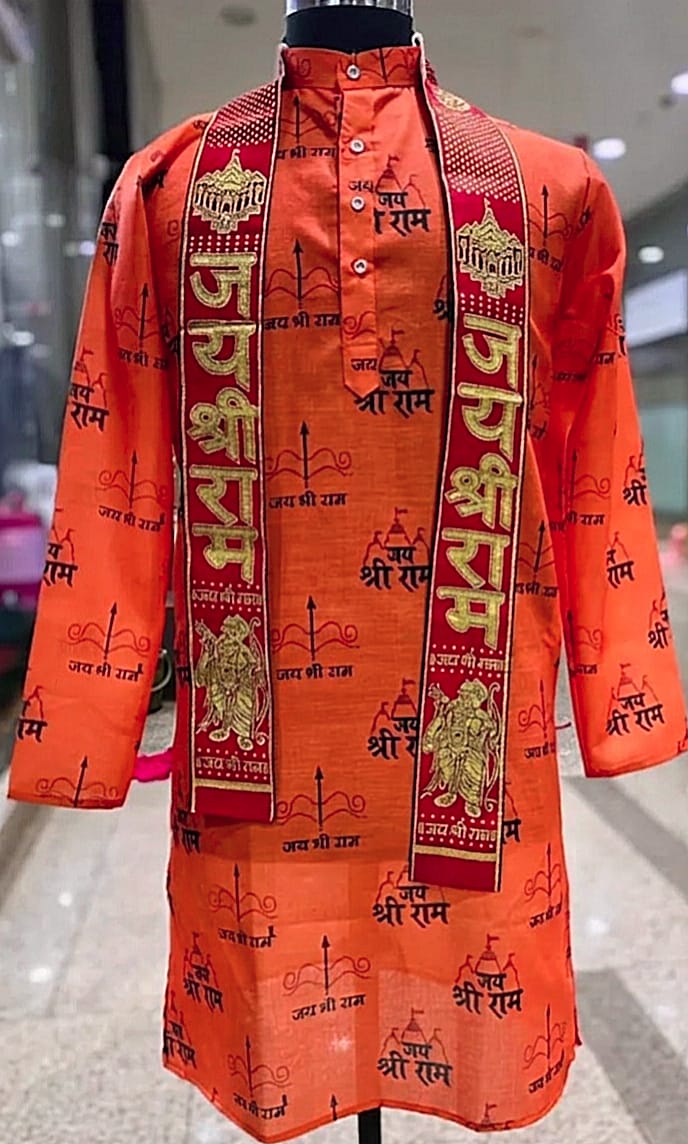 Printed Saffron Kurta