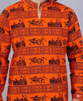 Temple Pattern Saffron Kurta
