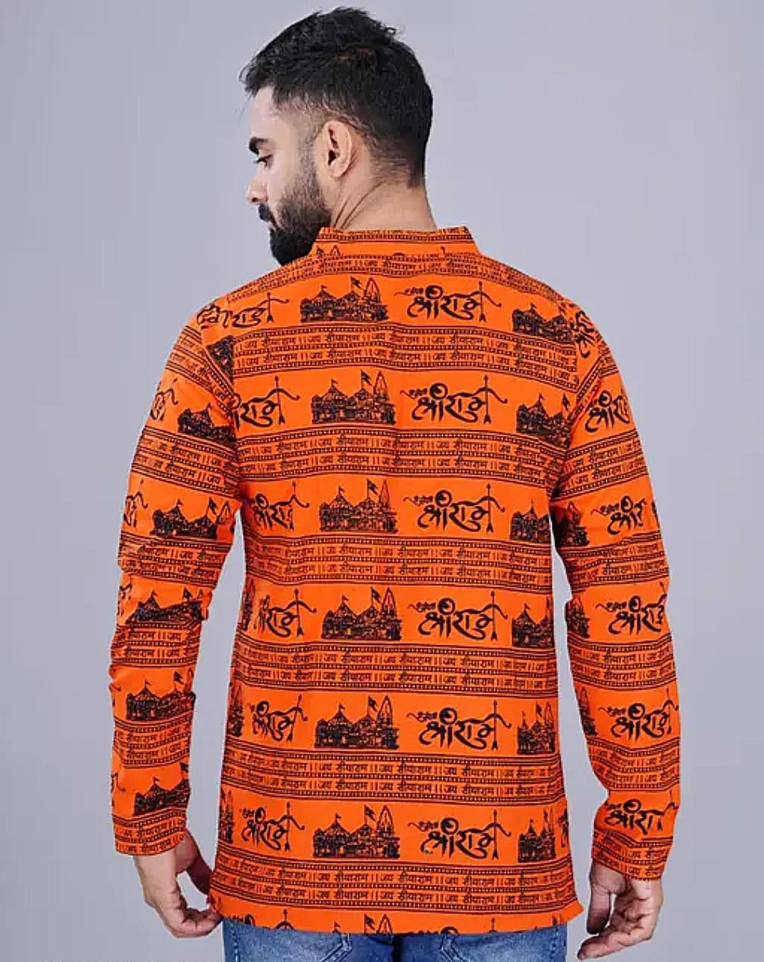 Temple Pattern Saffron Kurta