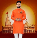 Men's Orange Ram Mandir Printed Kurta