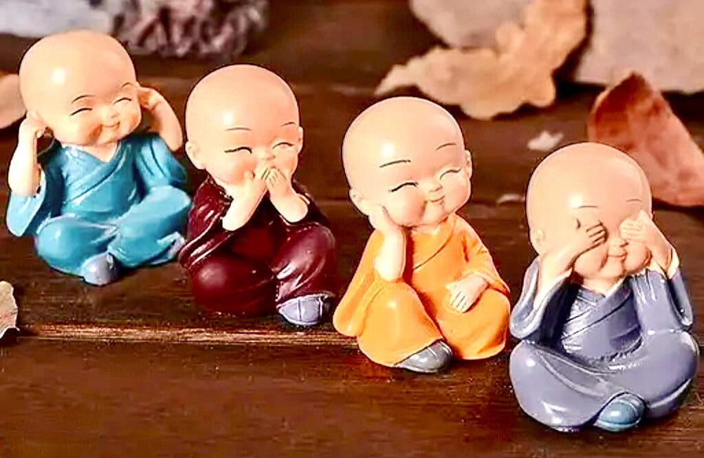 Set of 4 Adorable Baby Buddha Monk Statues