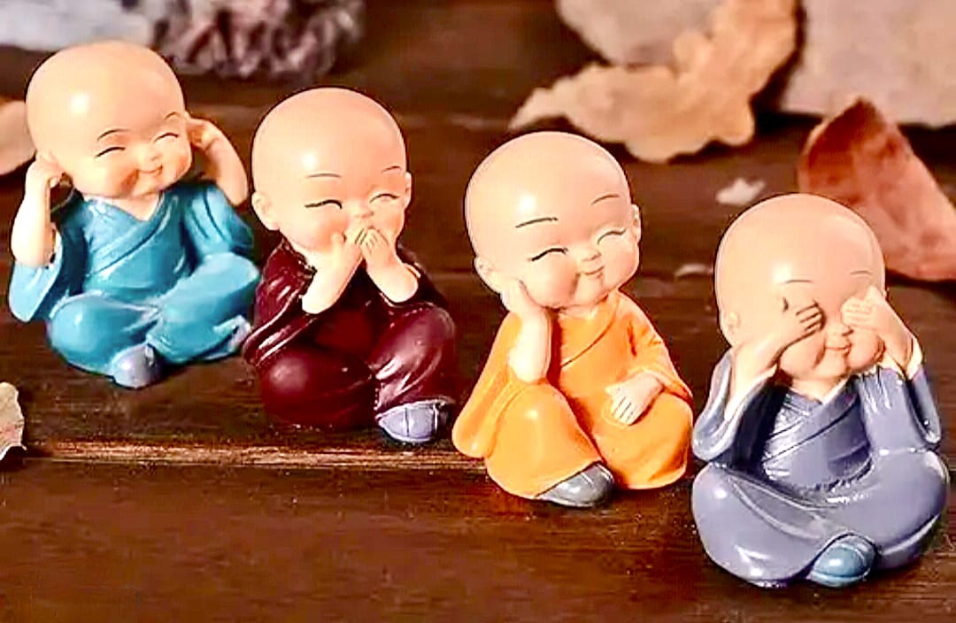 Set of 4 Adorable Baby Buddha Monk Statues