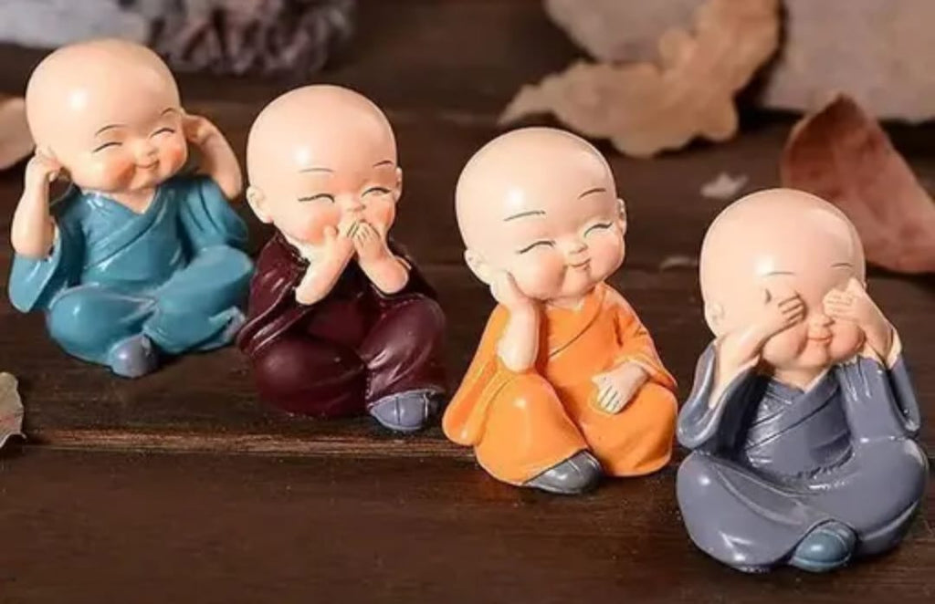 Set of 4 Adorable Baby Buddha Monk Statues