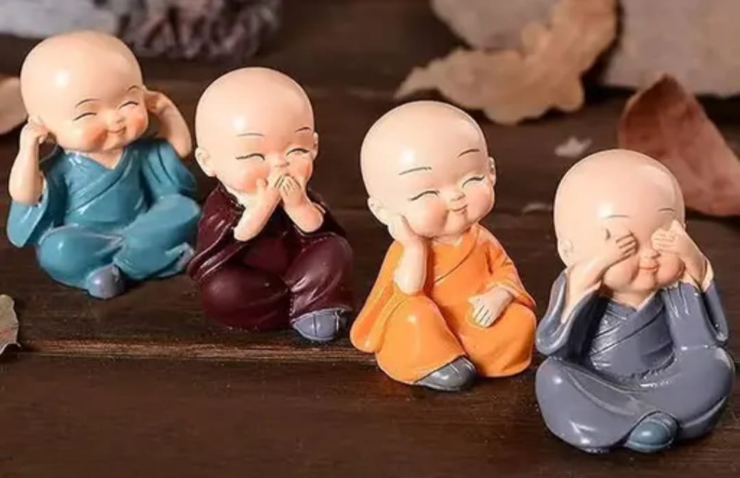 Set of 4 Adorable Baby Buddha Monk Statues