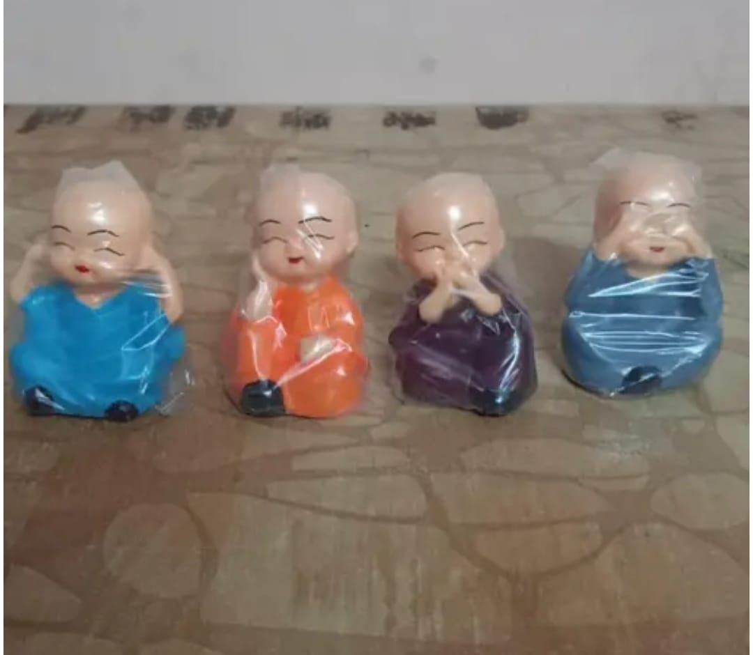 Set of 4 Adorable Baby Buddha Monk Statues