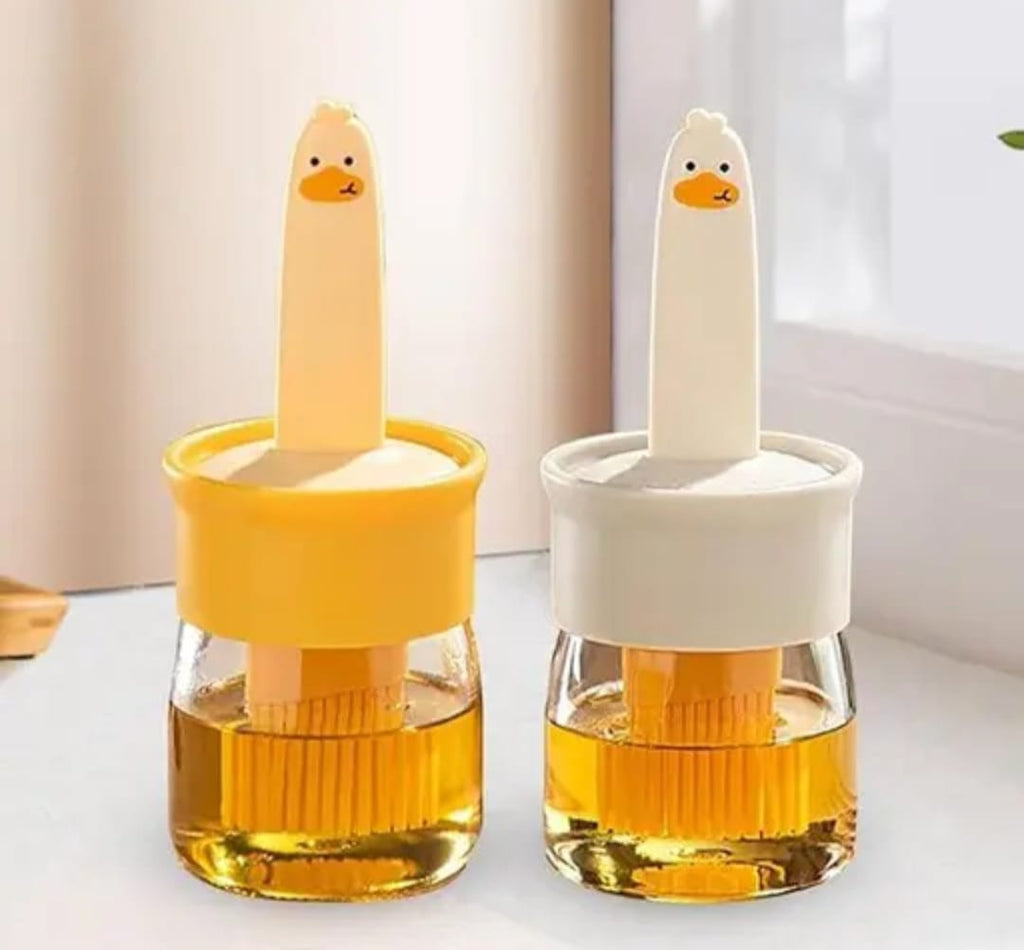 2-in-1 Cute Duck Silicone Oil Dispenser Bottle with Basting Brush (Pack of two)