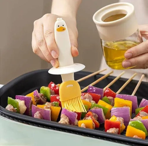 2-in-1 Cute Duck Silicone Oil Dispenser Bottle with Basting Brush (Pack of two)