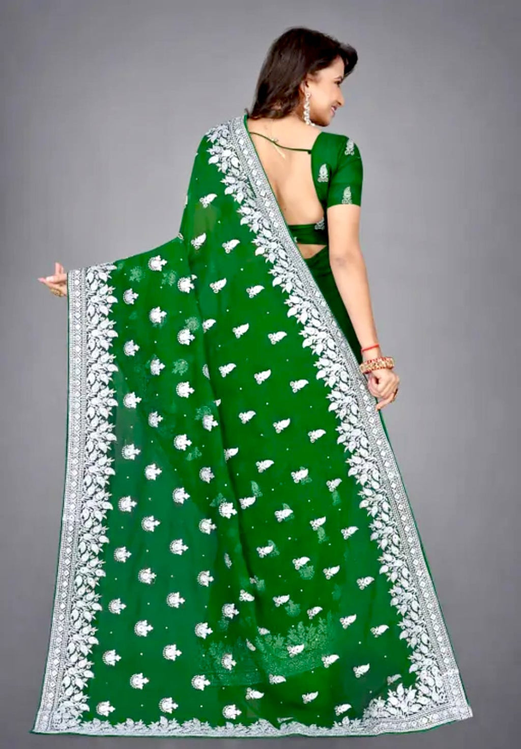 Green Embroidered Georgette Saree