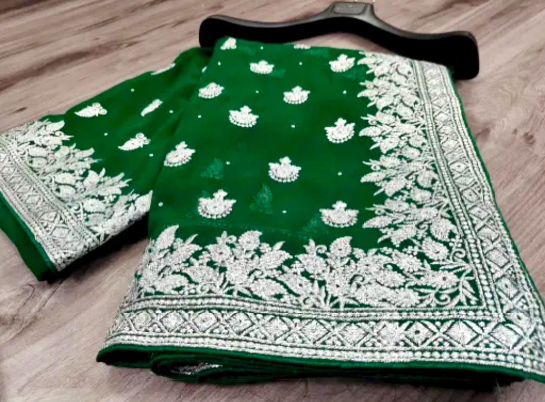 Green Embroidered Georgette Saree
