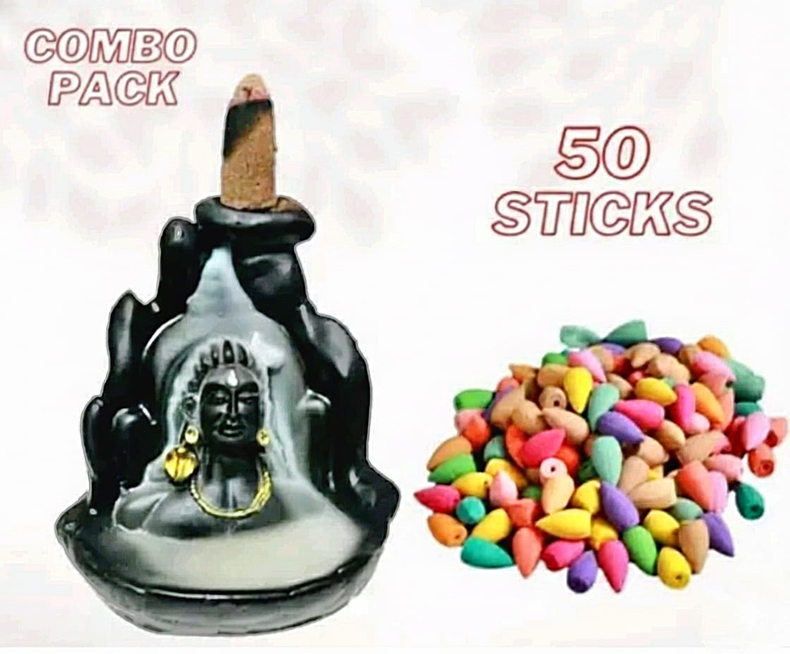 Divine Lord Shiva Smoke Backflow Cone Incense Fountain with 50 Free Scented Sticks (Antique Black)