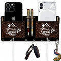 Multi-Purpose Wooden Wall Key Holder | Mobile Charging Slot & Pen Stand (Coffee Print)