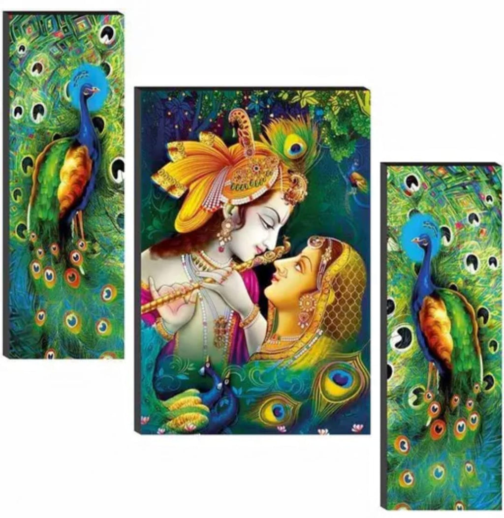 Radha Krishna Peacock Wall Art Set