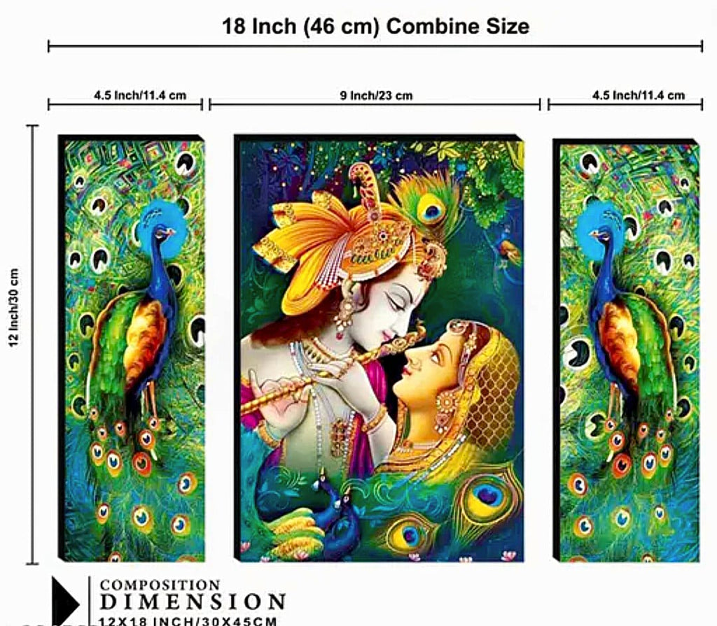 Radha Krishna Peacock Wall Art Set