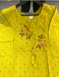 Women's Mustard Yellow Embroidered Kurti with White Cotton Palazzo