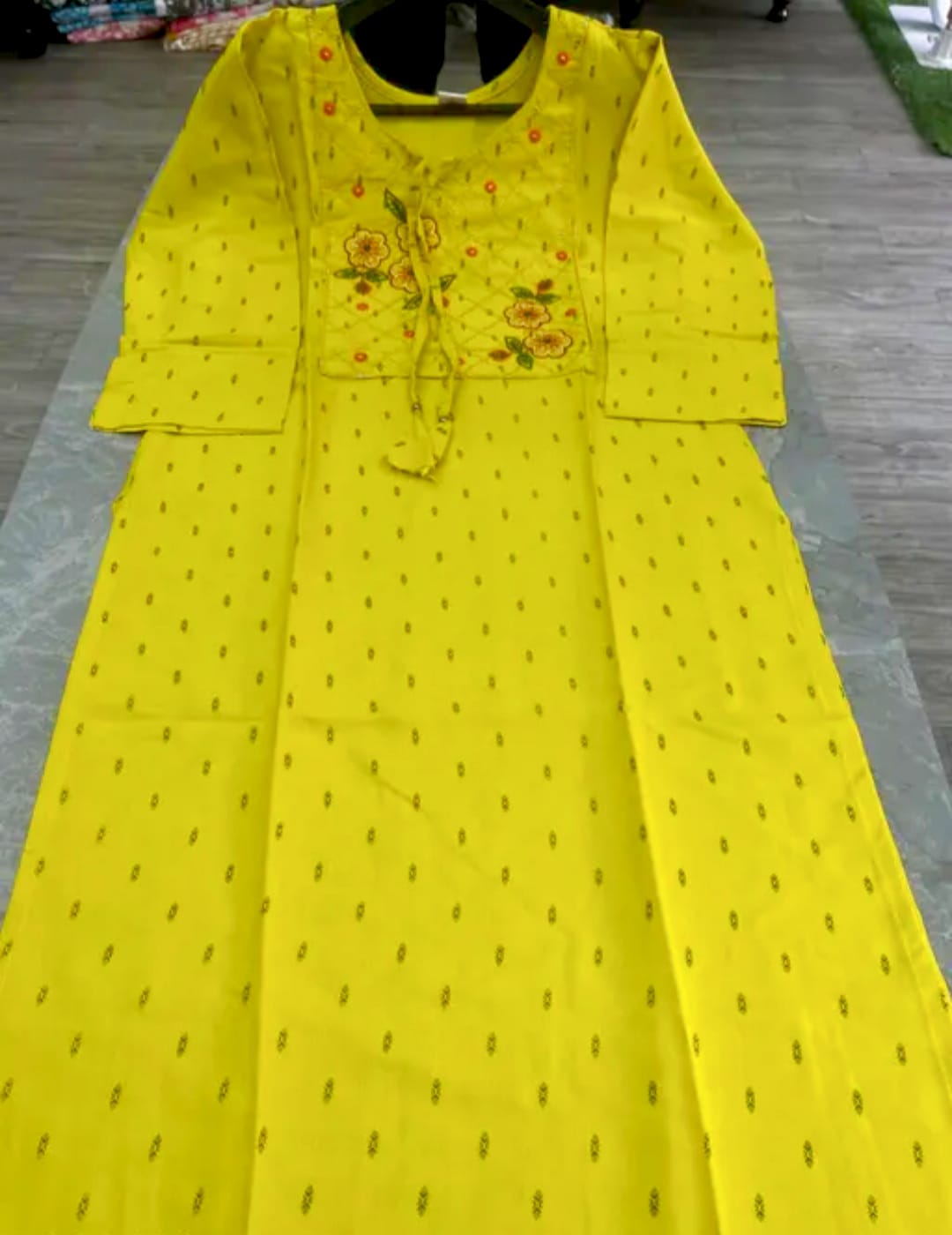 Women's Mustard Yellow Embroidered Kurti with White Cotton Palazzo